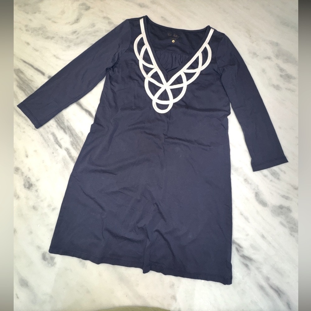 Lilly Pulitzer Blaire V Neck Navy A-Line Dress Size Medium